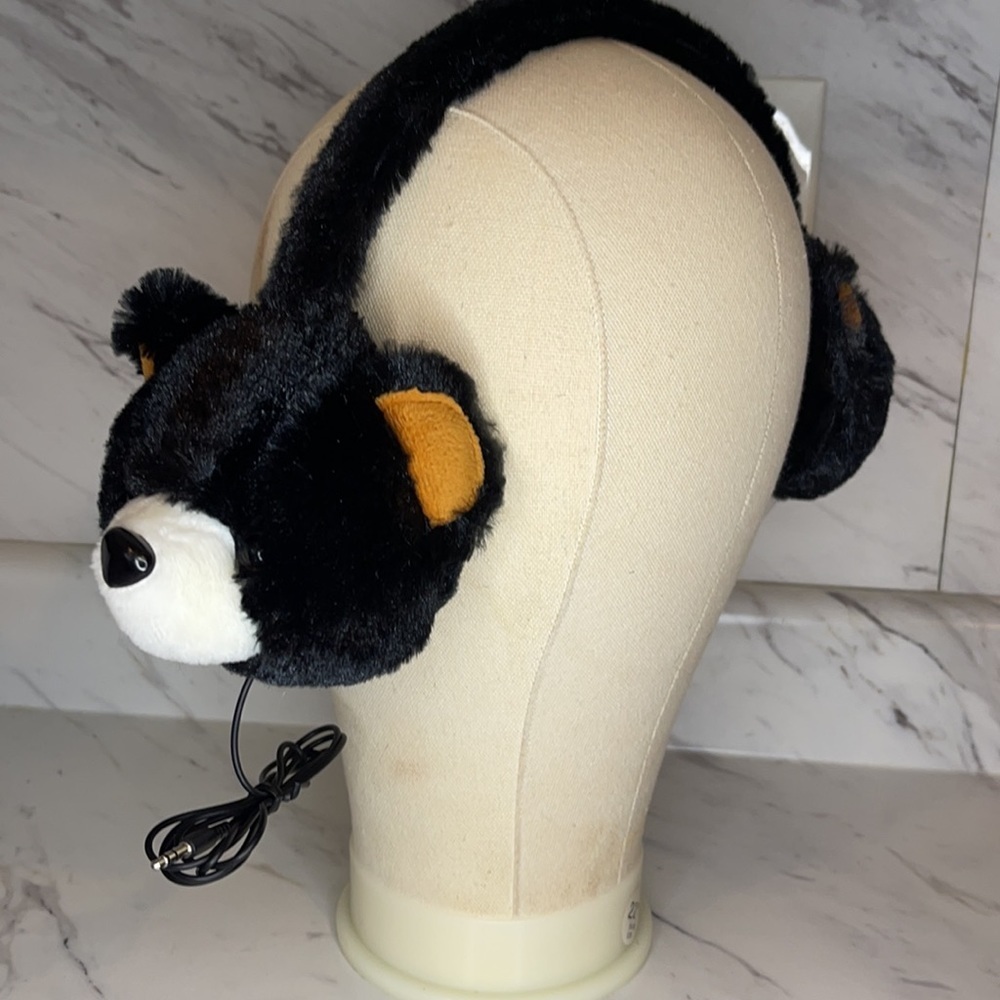 NWT Kids Plush Teddy Bear Wired Headphones – 3.5mm Jack - Black - Picture 2 of 8
